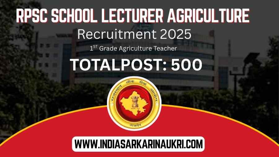 RPSC School Lecturer Agriculture Recruitment 2025 Apply Online for 500 1st Grade Agriculture Teacher Post in Rajasthan– Eligibility, Dates & Details